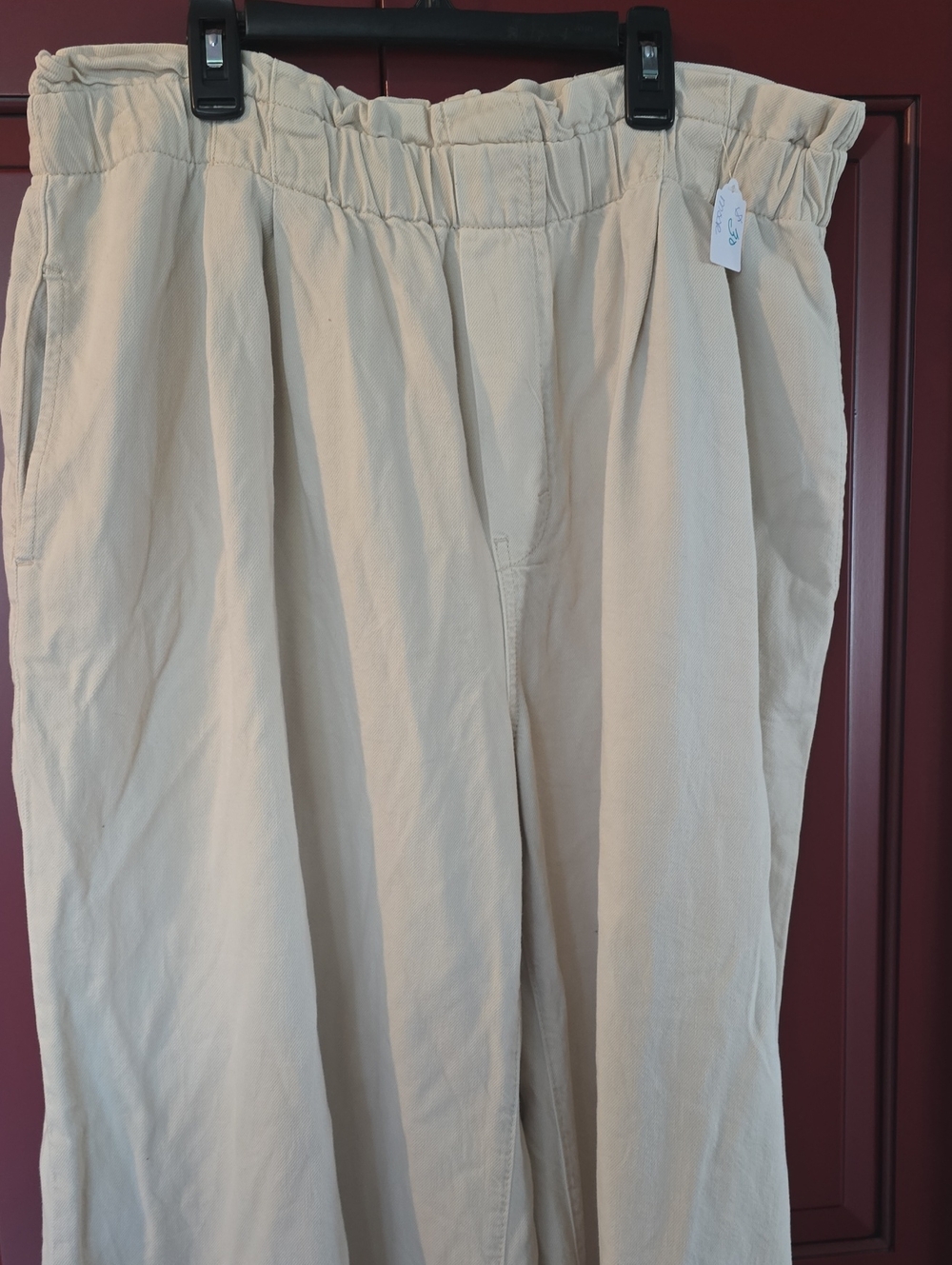 Pilcro Womens Wide Leg Elastic-Waist Beige Pants